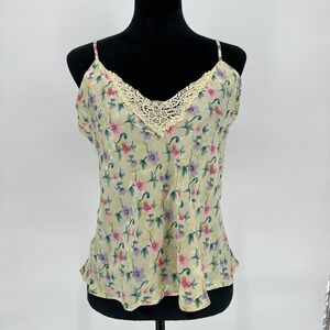 Vintage Delicates Butter Yellow Floral 100% Silk Cami Top Sleep Intimate 7 Large